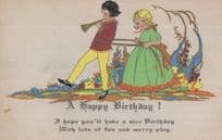 Pied Piper Metallic Gold Antique Party Greetings Postcard