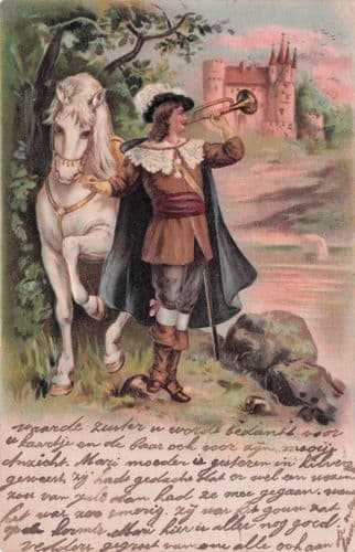 Pied Piper Of Hamlyn & White Horse German Raised Art Old Postcard