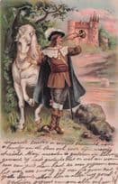 Pied Piper Of Hamlyn & White Horse German Raised Art Old Postcard