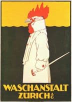 Plakat De Waschanstalt Zurich Switzerland Hen Bird Zurich Advertising Postcard