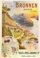 Plakat Fur Kurort Brunnen Kunstler Night Trains Switzerland Advertising Postcard