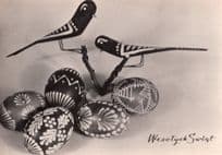 Polish Happy Christmas Real Photo Wooden Birds Vintage Postcard