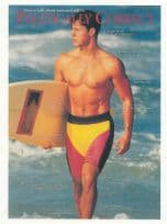 Politically Correct Surfboard Muscle Man 1990s Comic Rare Postcard