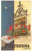 Pontresina Engadin Plakat Vur Verkehrsverein Swiss 1938 Poster Postcard