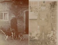Posh Woman Greeting Her Dogs Soldier 2x Real Photo Postcrd