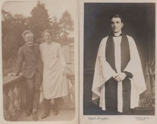 Priest & Possibly Wife Antique Odd Balcony & Leicester Postcard
