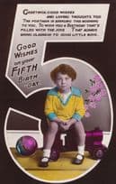 Purple Toy Train Sickly Colour 5th Birthday Real Photo Old Postcard