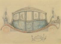 Queen Mary's Dolls House State Coach Carriage Painting Postcard