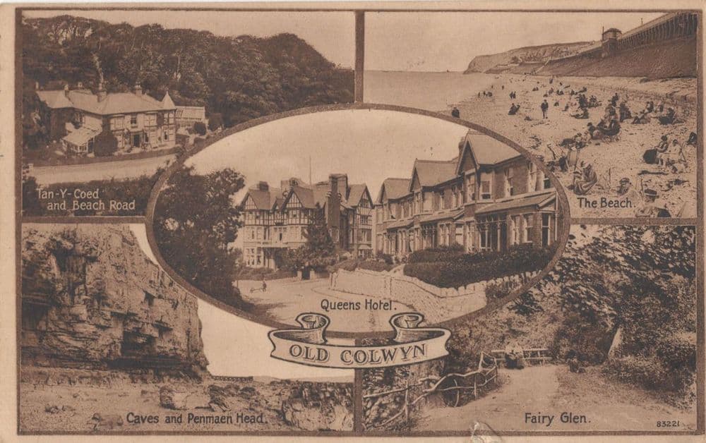 Queens Hotel Old Colwyn Welsh Antique Postcard