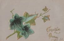 RAISED almost 3D Leaf ANTIQUE REAL FELT LEAF Christmas Greetings Postcard