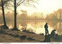 Ranmore North Downs Fishing Silhouette of Fisherman Surrey Postcard