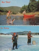 Reel Thrill Ice Fishing 2x St Donat Winter Canada Postcard s
