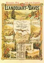Rhatische Bahn 1890 Davos Map Swiss Timetable Poster Postcard