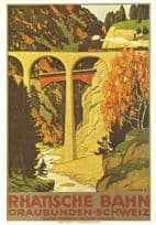 Rhatische Bahn 1911 Graubunden Railway Bridge Switzerland Poster Postcard