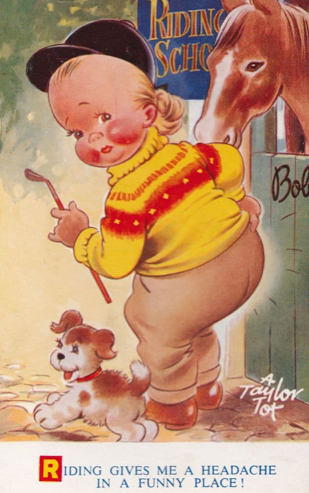 Riding School Headache Horse Training Gone Wrong Comic Postcard