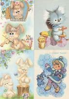 Russian Dancing Rabbits Blue Music Bicycle 4x Postcard s