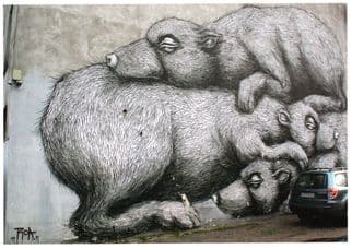 Russian Otters Stoats By Vandal Sprayed Car Street Graffiti Postcard