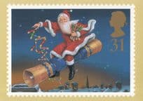 Santa Claus Raining Crackers Father Christmas RMPQ Stamp Postcard