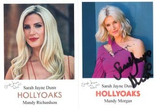 Sarah Jayne Dunn as Mandy Morgan Hollyoaks Hand Signed 2x Cast Card Photo s