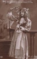 Schoolgirl Little Maid Gypsy Gipsy Romany Fashion Antique Real Photo Postcard