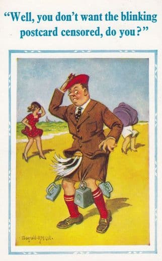 Scottish man With Padlocks On Locked Kilt Crossword Comic Humour Postcard