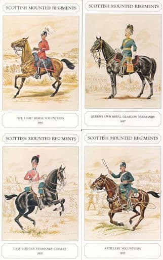 Scottish Mounted Military Soldiers Regiments 4x Postcard s