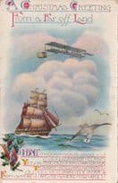 Seagull Carrying Playing Card By Glider Plane Ship Old Postcard