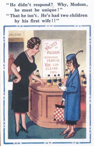 Seduction Perfume Love Pheremones Donald McGill Banned Comic Humour Postcard