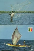 Senegal Africa Ship Rowing Boat Fishing Net 2x Postcard s
