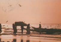 Senegal Sunset Africa Boat Fisherman Postcard