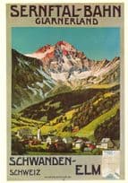 Sernftal Bahn Glarnerland Switzerland in 1914 WW1 Poster Postcard
