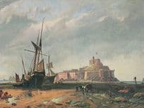 Ship at Elizabeth Castle Jersey in 1860 Painting Postcard