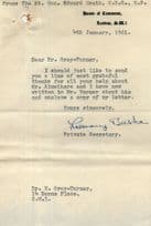 Sir Edward Heath Secretary 1961 House Of Commons Hand Signed Letter