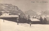 Skiing Wengen Breit Und Tachingelhorn Switzerland Old Postcard