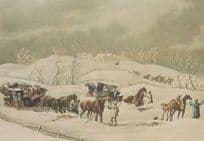Snow Storm Disrupting Victorian Mail Coach Disaster Painting Transport Postcard