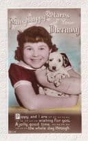 Spotty Puppy Dog Dalmation Antique Real Photo Birthday Postcard