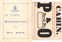 SS Chusan Ship 1955 Mediterranean Cruise Timetable Guide & Berth No