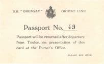 SS Oronsay Orient Line 1930s Toulon Naples French Passport Card