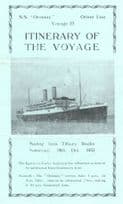 SS Oronsay Orient Line 1933 Tilbury to Australia Cruise Itinerary