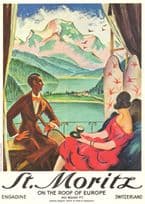 St Moritz On The Roof Of Europe 1920s Switerland Hotel Advertising Postcard