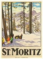 St Moritz Verkehrsverein in WW1 Snow Transport Swiss Poster Postcard