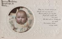 Startled Baby One Year Old Birthday Greetings WW1 Antique Postcard