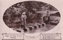 Stepping Stones Lady Refuses To Cross River Real Photo Greetings Postcard