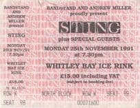 Sting of The Police Live at Whitley Bay Ice Rink 1991 Ticket
