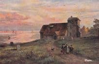 Stoke On Trent Children With Dog Antique Oilette Postcard