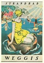 Strandbad Weggis Switzerland in WW1 Swimming Poster Advertising Postcard