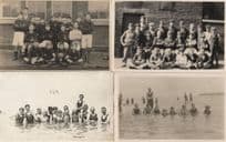 Swimming Football 4x Real Photo Groups Team Children Old Postcard s