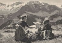 Swiss Children Playing With Goat Antique Switzerland Postcard