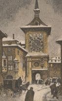 Swiss Clock Bern Zeitclockenturm Switzerland Old Painting Postcard