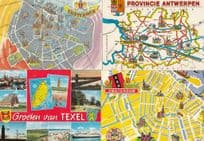 Texel Amsterdam Antwerpen 4x Dutch Map Postcard s
